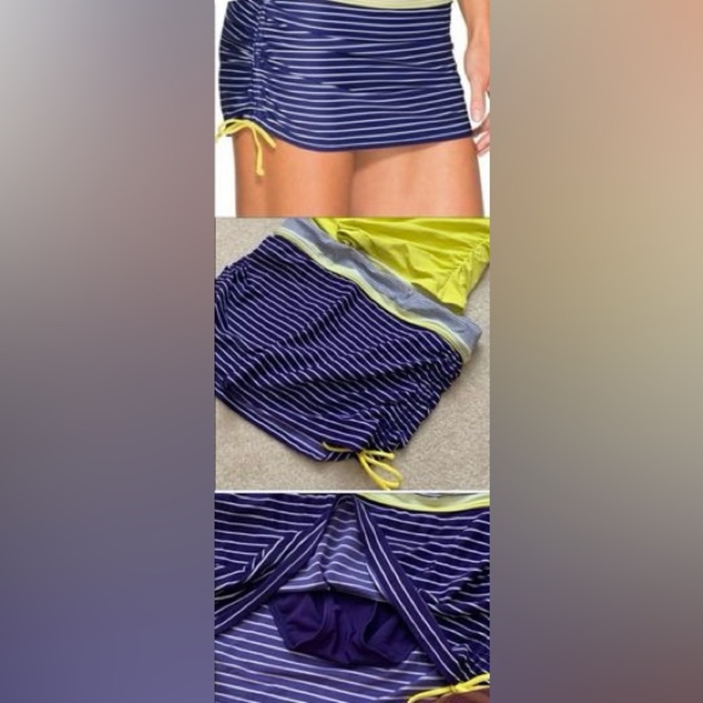 Athleta Purple Stripped Marina Breeze Swim Skirt Sz L